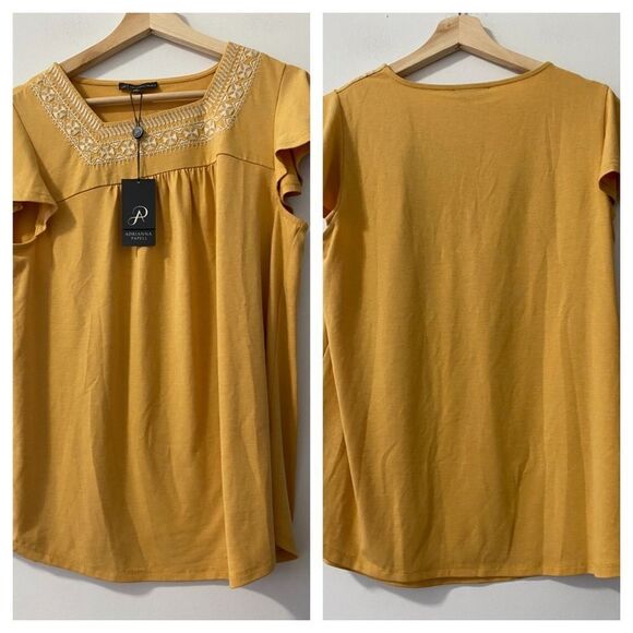 Adrianna Pappell Short Sleeves  Embroidered Top - Picture 1 of 5